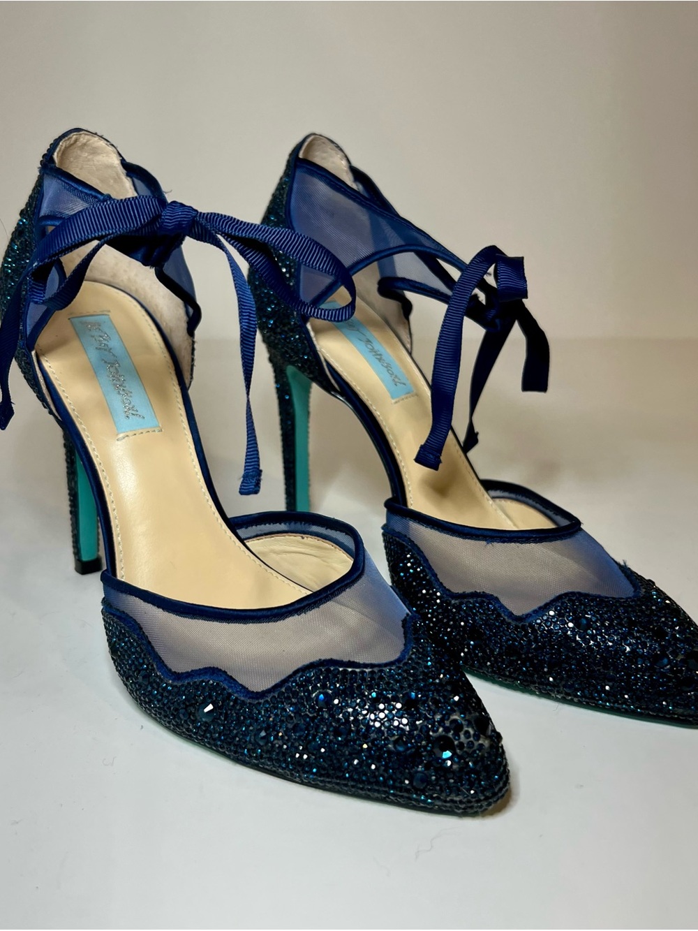 Blue by Betsey Johnson Navy Rhinestone Mesh Ankle-Tie Heels